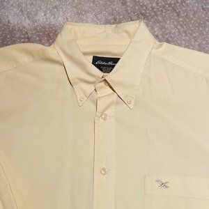 EUC Vintage Eddie Bauer Pale Yellow LS Button-Down Shirt, Pocket, Roomy Cut, L